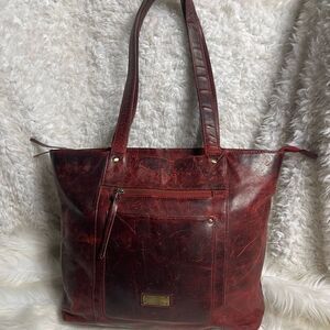 Levogue Burgundy Genuine Leather Large Shoulder Tote Bag.